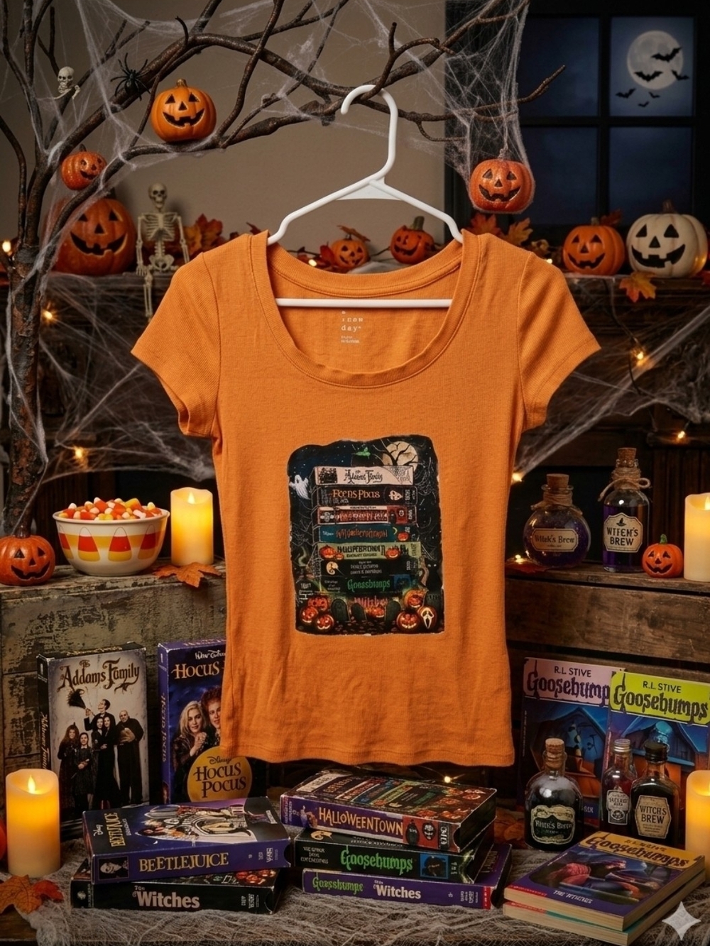 a new day Orange Halloween Graphic Short Sleeve Tee